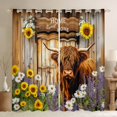 thumbnail image 1 of Homewish Brown Highland Cattle Black Out Curtains, Rustic Groovy Flower Curtains Pack of 2 (42x63 Each), Cartoon Farm Animal Bedroom Curtains, Blackout Curtains Room Decor, 1 of 6