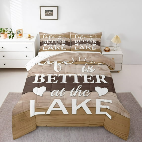 Homewish Brown Lodge Cabin Bedding Comforter Set, Enjoy Farm Life Twin Comforter Sets, Teens Kids Adult Men Reversible Bedding Set, Super Cozy Room Decor, 2pcs