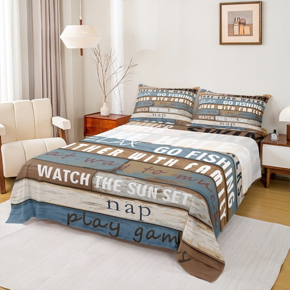 Homewish Brown Lodge Cabin Twin Sheet Sets, Enjoy Farm Life Twin Fitted Sheet, Teens Kids Adult Men Flat Sheet, Microfiber Bedroom Decor, 3pcs