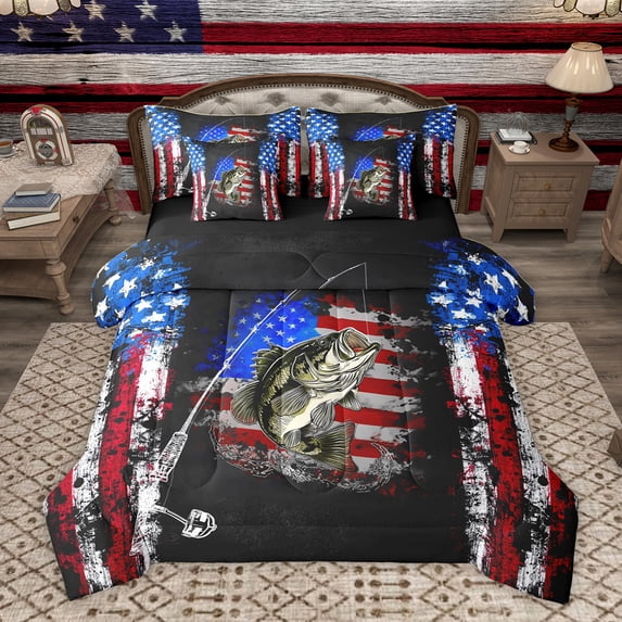 Homewish Brown Moose Deer Twin Bedding Sets 7-Piece for Adult, Rustic Farmhouse Bedding Comforter Set, Western US Flag Reversible Sheet Sets, Ultra Soft Bedroom Decor