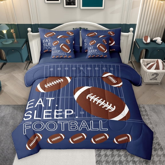 Homewish Brown Rugby Soccer Bedding Comforter Set 7pcs for Kids, American Football Sports King Bedding Sets, Est Sleep Reversible Bed Sheets, Lightweight Room Decor
