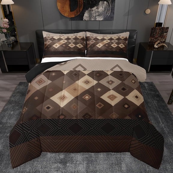 Homewish Brown Vintage Square Bedding Comforter Set, Boho Aztec Abstract Twin Comforter Sets, Western Old Fashion Reversible Bedding Set, Breathable Home Decor, 2pcs