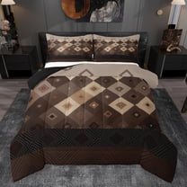 Homewish Brown Vintage Square Bedding Comforter Set, Boho Aztec Abstract Twin Comforter Sets, Western Old Fashion Reversible Bedding Set, Breathable Home Decor, 2pcs
