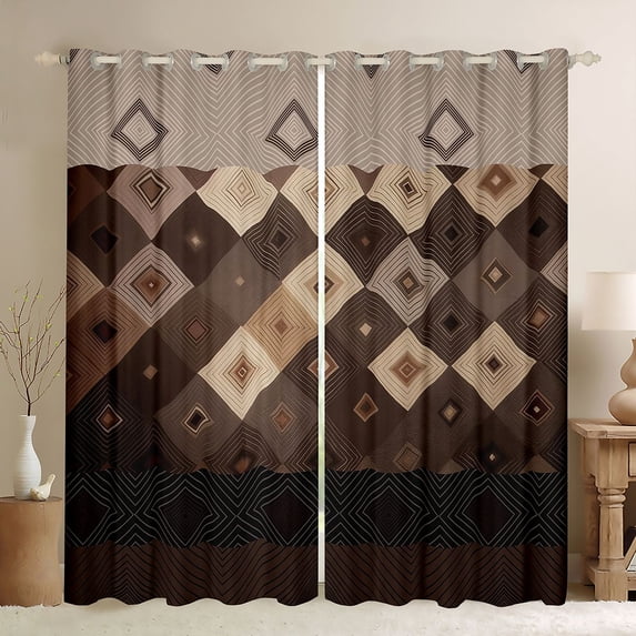 Homewish Brown Vintage Square Blackout Curtains Set of 2 (52x84 Each), Boho Aztec Abstract Window Curtains, Western Old Fashion Curtains and Drapes, Window Curtains Home Decor