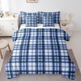 thumbnail image 1 of Homewish Buffalo Plaid Child Bedding Comforter Set 7-Piece, Modern Abstract Artwork King Bedding Sets, Blue Stripes Line Reversible Bed Sheets, Microfiber Bedroom Decor, 1 of 7