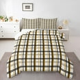 thumbnail image 1 of Homewish Buffalo Plaid Child Queen Comforter Set, Modern Abstract Artwork Bedding Sets, White Yellow Stripes Line Reversible Bedding Comforter Set, Luxury Bedroom Decor, 3pcs, 1 of 8