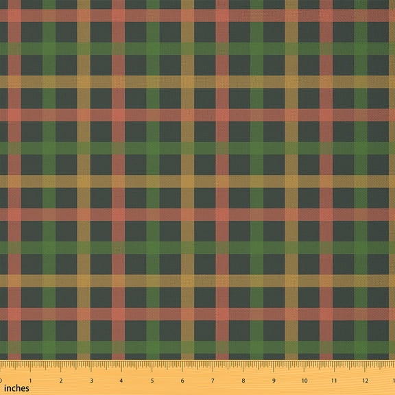 Homewish Buffalo Plaid Female 01, Green Orange Checkered Room Decor Fabric by the Yard, Vintage Fashion Sewing Fabric, Lightweight Room Decor