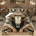 thumbnail image 1 of Homewish Bull Skull Full Size Comforter Sets 3-Piece for Female Men Adults,Bohemian Tribal Aztec Bedding Comforter Set,Western Theme Lightweight Bedding Sets,Ultra Soft Home Decor,Reversible, 1 of 8