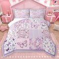thumbnail image 1 of Homewish Butterfly Printed Full Size Comforter Sets,Rustic Flower Floral Bedding Comforter Set,Purple Pink Bedding Sets For Girl Kids,Luxury Bedroom Decor,3pcs, 1 of 8