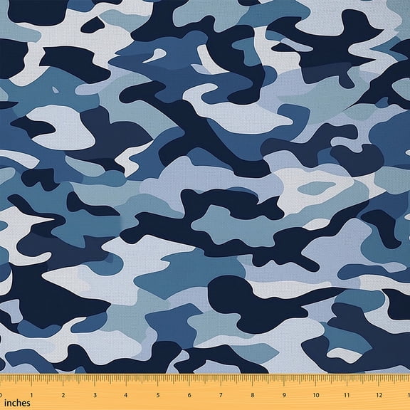 Homewish Camo Camouflage Fabric by the Yard 1 Yard,Rustic Farmhouse Cabin Home Decor Fabric by the Yard,Blue White Sewing Fabric For Boys Teens,Super Cozy Room Decor