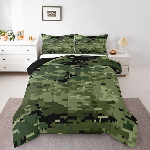 Homewish Camouflage Camo Boy 2pcs Bedding Comforter Set,Abstract Geometric Twin Comforter Sets,Green Brown Orange Camo Breathable Bedding Set,Super Cozy Room Decor,Reversible