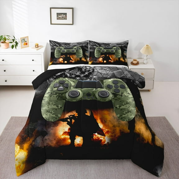 Homewish Camouflage Gamepads 2pcs Bedding Comforter Set for Teens Boys Girls,USA Flag Twin Comforter Sets,Abstract Camo Breathable Bedding Set,Lightweight Room Decor,Reversible