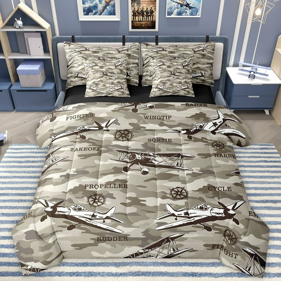 Homewish Camouflage Plane 7-Piece Twin Bedding Set - Transportation Camo