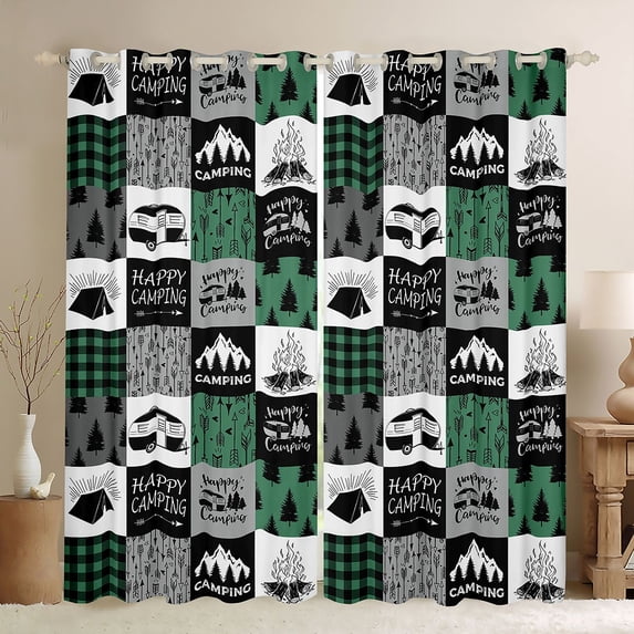 Homewish Camper Car Rv Black Out Curtains,Outdoor Camping Adventure Curtains Pack of 2 (42x63 Each),Green Gray Black Bedroom Curtains For Children,Breathable Home Decor
