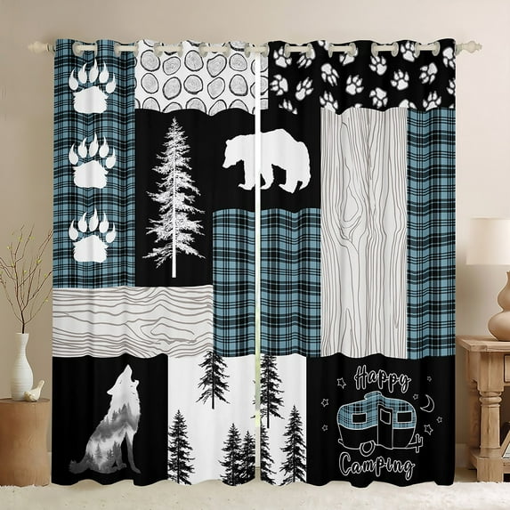 Homewish Camper Car Rv Curtains Pack of 2 (42x84 Each),Old Barn Door Curtains Blackout,Howling Wolves Silhouette Bedroom Curtains For Boy,Microfiber Bedroom Decor