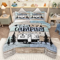 Homewish Camping Adventure Bedding Comforter Set,Camper Theme Twin Comforter Sets,Rustic Farmhouse Cabin Bedding Set For Kids,Microfiber Bedroom Decor Reversible,2 Pieces