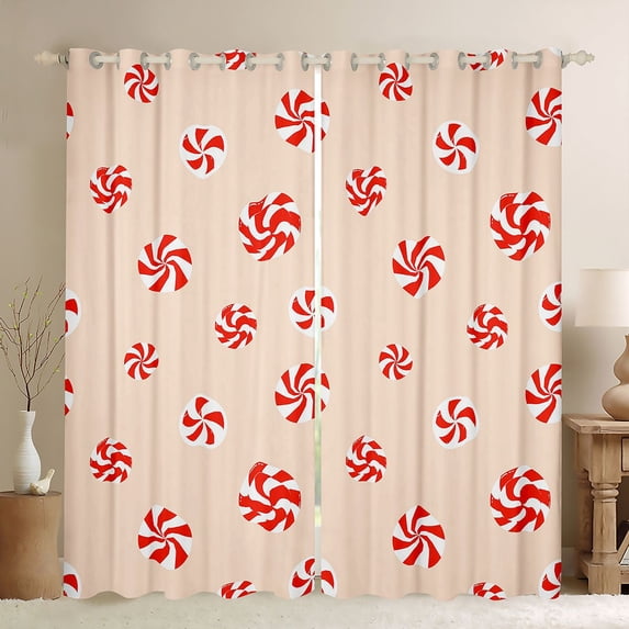 Homewish Candy Cane Curtains Pack of 2 (42x84 Each) for Preppy Child Children,Merry Christmas Curtains Blackout,Happy Xmas Bedroom Curtains,Lightweight Room Decor