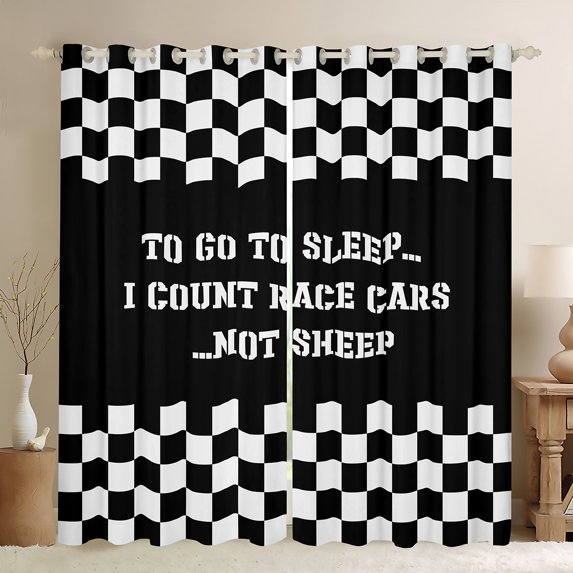 Homewish Car Theme Boy Black Out Curtains,Black White Curtains Pack of 2 (42x63 Each),Geometric Plaid Bedroom Curtains,Luxury Bedroom Decor