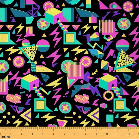 Homewish Cartoon Abstract Fabric by the Yard 1 Yard for Teen, Modern Rectangle Triangle Room Decor Fabric by the Yard, Chic Graffiti Sewing Fabric, Lightweight Room Decor