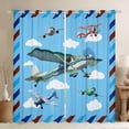 thumbnail image 1 of Homewish Cartoon Aircraft Airplane Blackout Curtains Set of 2 (52x84 Each),Watercolor Graffiti Window Curtains,Geometric Striped Lines Curtains and Drapes For Boys Kids,Breathable Home Decor, 1 of 6