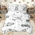 thumbnail image 1 of Homewish Cartoon Airplane Motorcycle 7pcs Bedding Comforter Set,Extreme Sport Queen Bedding Sets,White Gray Queen Sheet Sets For Boys Kids,Super Cozy Room Decor Reversible, 1 of 8