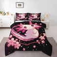 thumbnail image 1 of Homewish Cartoon Animal Axolotl Full Size Comforter Sets,Sakura Cherry Blossom Bedding Comforter Set,Pink Black Bedding Sets,For Teens,Microfiber Bedroom Decor Reversible,3pcs, 1 of 9