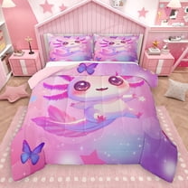 Homewish Cartoon Animal Axolotl Girl 2pcs Bedding Comforter Set,Flying Butterflies Twin Comforter Sets,Dreamy Princess Breathable Bedding Set,Super Cozy Room Decor,Reversible