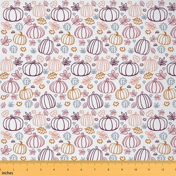 Homewish Cartoon Autumn Pumpkin Fabric by the Yard 2 Yards for Kid, Fall Maple Leaf Sewing Fabric, Happy Harvest Fabric for Sewing, Breathable Home Decor