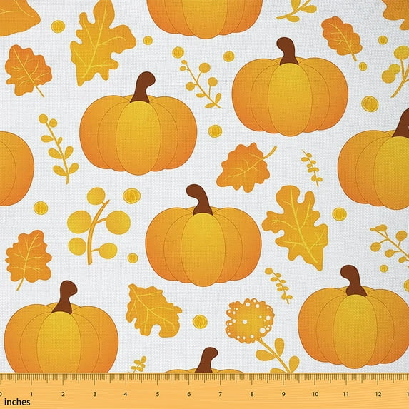 Homewish Cartoon Autumn Pumpkin Fabric by the Yard 2 Yards for Kid, Fall Maple Leaf Sewing Fabric, Happy Harvest Fabric for Sewing, Lightweight Room Decor