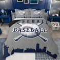 thumbnail image 1 of Homewish Cartoon Ball Game Queen Comforter Set, Baseball Player Bedding Sets, Retro Sports Theme Reversible Bedding Comforter Set, Grey Navy Luxury Bedroom Decor, 3-Piece, 1 of 8