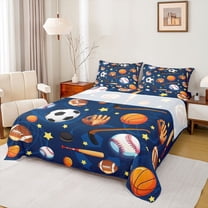 Homewish Cartoon Ball Print Twin Sheet Sets for Kid, Football Baseball Basketball Twin Fitted Sheet, Sports Theme Flat Sheet, Lightweight Room Decor, 3 Pieces