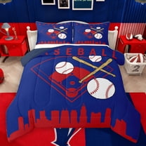 Homewish Cartoon Baseball Player Bedding Comforter Set for Kid, Royal Blue City Print Twin Comforter Sets, Ball Sports Theme Reversible Bedding Set, Luxury Bedroom Decor, 2pcs
