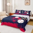 thumbnail image 1 of Homewish Cartoon Baseball Player Twin Sheet Sets for Kid, Navy Red City Print Twin Fitted Sheet, Ball Sports Theme Flat Sheet, Microfiber Bedroom Decor, 3 Pieces, 1 of 7