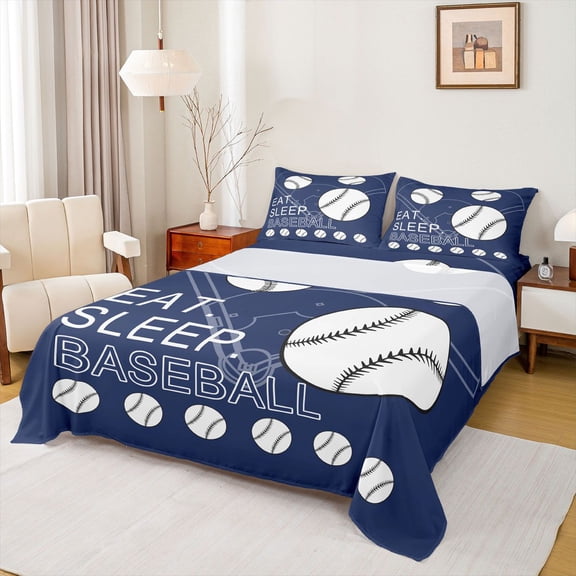 Homewish Cartoon Baseball Print Twin Sheet Sets, Softball Player Twin Fitted Sheet, Teens Kids Boys Girls Flat Sheet, Super Cozy Room Decor, 3 Pieces