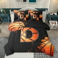 thumbnail image 1 of Homewish Cartoon Basketball Boys Bedding Comforter Set 7 Pieces, Black Orange Monogrammed D Full Bedding Set, Modern Ball Sports Player Reversible Fitted Sheet Flat Sheet, Lightweight Room Decor, 1 of 8