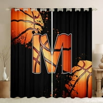 Homewish Cartoon Basketball Boys Black Out Curtains, Black Orange Monogrammed M Curtains Pack of 2 (42x63 Each), Modern Ball Sports Player Bedroom Curtains, Blackout Curtains Home Decor
