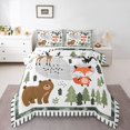 thumbnail image 1 of Homewish Cartoon Bear Fox Queen Comforter Set,Jungle Animal Deer Bedding Sets,White Green Brown Bedding Comforter Set For Boys Girls,Luxury Bedroom Decor Reversible,3 Pieces, 1 of 8