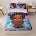thumbnail image 1 of Homewish Cartoon Black Girls Zipper Full Size Comforter Sets with Fitted Sheet and 2 Pillowcases,Rainbow Galaxy Starry Night Zipper Bedding Set For Kids Teens,Pink Reversible,4-Piece, 1 of 7