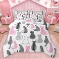 thumbnail image 1 of Homewish Cartoon Black Pink Cat Bedding Comforter Set, Chic Abstract Stripes Twin Comforter Sets, Simple Fashion Artwork Bedding Set, Lightweight Room Decor, 2pcs, 1 of 8