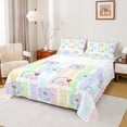 thumbnail image 1 of Homewish Cartoon Blossoms Floral Queen Sheet Sets for Kid, Dreamy Rainbow Flat Sheet, Colorful Stripes Lines Queen Fitted Sheet, Microfiber Bedroom Decor, 4-Piece, 1 of 7