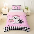 thumbnail image 1 of Homewish Cartoon Bow Ghost Cat Twin Duvet Cover for Kids, Sugar Halloween Pumpkin Twin Bedding, Pink Reversible, 2pcs, 1 Duvet Cover and 1 Pillowcase, 1 of 6