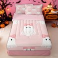 thumbnail image 1 of Homewish Cartoon Bow Ghost Zipper Twin Comforter Sets with Fitted Sheet and 2 Pillowcases for Girls, Halloween Skull Ribbon Zipper Bedding Set, Pink Reversible, 4-Piece, 1 of 6