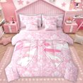 thumbnail image 1 of Homewish Cartoon Bow Knot 7-Piece Twin Bedding Sets,Retro Damask Print Bedding Comforter Set,Pink White Sheet Sets For Kids,Breathable Home Decor Reversible, 1 of 8