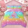 thumbnail image 1 of Homewish Cartoon Bowknot Monogrammed Bedding Comforter Set, Initial A Letter Twin Comforter Sets, Glitter Stars Rainbow Reversible Bedding Set, Microfiber Bedroom Decor, 2-Piece, 1 of 9
