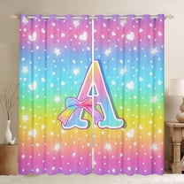 Homewish Cartoon Bowknot Monogrammed Black Out Curtains, Initial A Letter Curtains Pack of 2 (42x63 Each), Glitter Stars Rainbow Bedroom Curtains, Blackout Curtains Bedroom Decor
