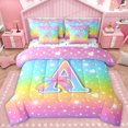 thumbnail image 1 of Homewish Cartoon Bowknot Monogrammed Twin Bedding Sets 7-Piece, Initial A Letter Bedding Comforter Set, Glitter Stars Rainbow Reversible Sheet Sets, Microfiber Bedroom Decor, 1 of 8