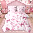 thumbnail image 1 of Homewish Cartoon Bowtie Bowknot 7-Piece Twin Bedding Sets,Cute Christmas Snowflake Bedding Comforter Set,Pink White Sheet Sets For Girl Teens,Luxury Bedroom Decor Reversible, 1 of 9