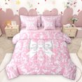 thumbnail image 1 of Homewish Cartoon Bowtie Bowknot 7-Piece Twin Bedding Sets,Retro Damask Floral Bedding Comforter Set,Pink White Sheet Sets For Girl Teens,Luxury Bedroom Decor Reversible, 1 of 9