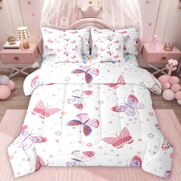 Homewish Cartoon Butterflies 7-Piece Queen Bedding Set - Spring Garden Flowers