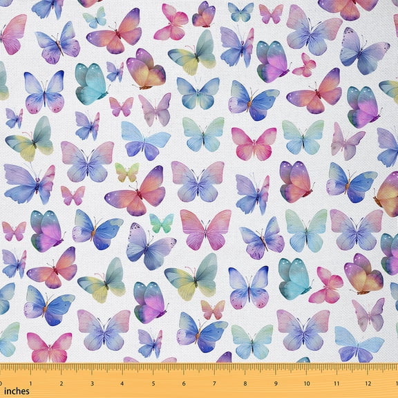 Homewish Cartoon Butterfly Child Fabric by the Yard 1 Yard, White Blue Room Decor Fabric by the Yard, Cute Dreamy Animal Sewing Fabric, Breathable Home Decor